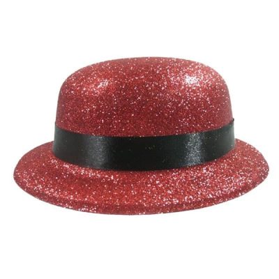 Bowler hat red with ribbon