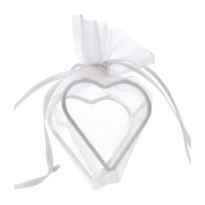 Organza bags with heart frame  White (4 pcs)